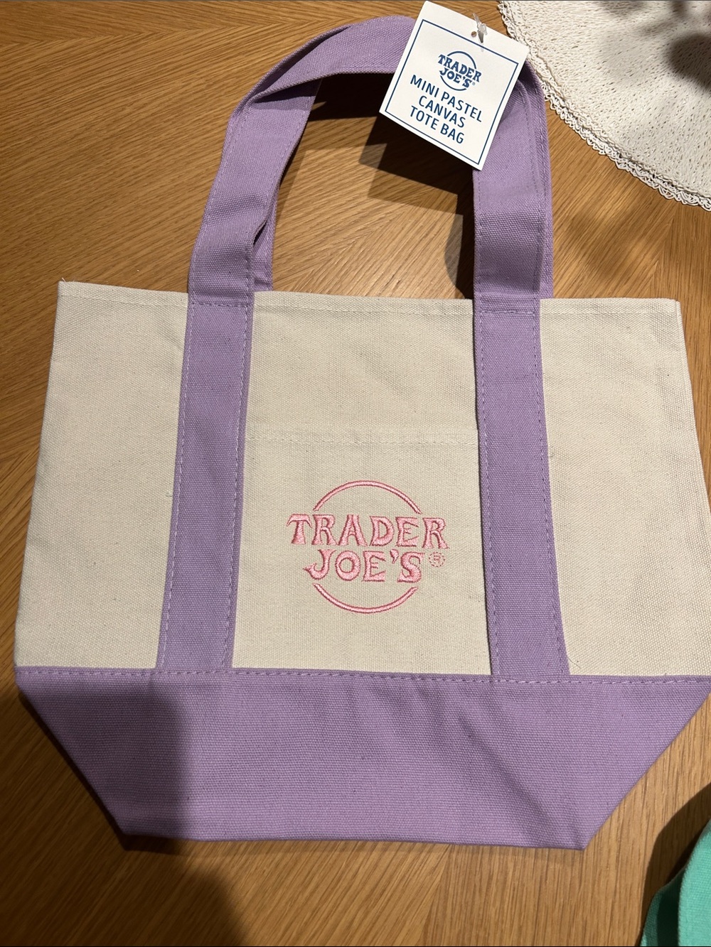 Trader Joe's Lavender-Trim Canvas Tote Bag